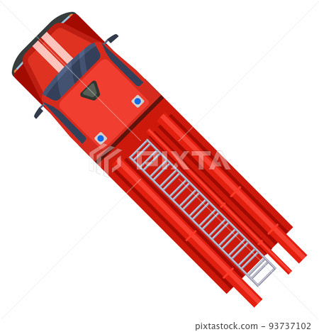 Firefighter truck icon. Red fireman car top view 93737102