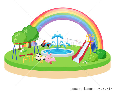 小插圖風格_可愛的公園島_插圖素材 93737617