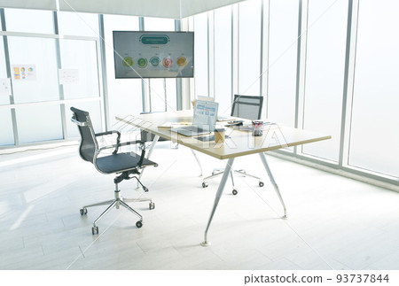 office room with business supply for meeting and television screen with morning sunlight 93737844