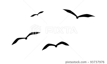 從正面看到的一群飛鳥_剪影素材 從正面看到的一群飛鳥_剪影素材 93737976