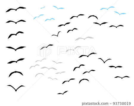 Silhouette of a flock of flying birds seen from the front_Illustration material set 93738019