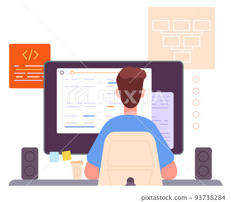 Man working with script. Software development. Programmer back view 93738284