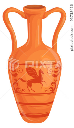 Ancient greek jug. Ceramic old cartoon vessel Ancient greek jug. Ceramic old cartoon vessel 93738416