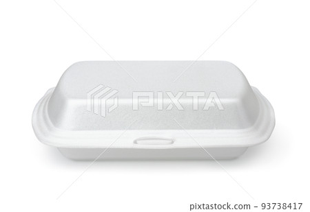 Front view of closed styrofoam food container Front view of closed styrofoam food container 93738417