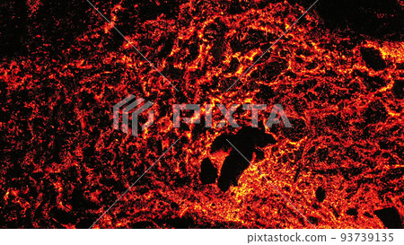 Lava Flows on active volcano aerial view of Meradalir , Iceland. 93739135