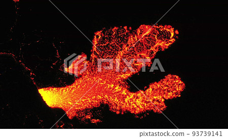 Lava Flows on active volcano aerial view of Meradalir , Iceland. 93739141