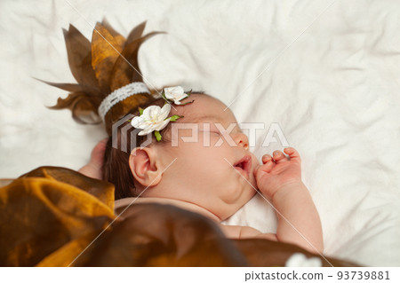 Sleeping newborn. Cute small baby closeup 93739881