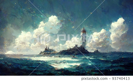 閃耀美麗的海燈塔圖 93740413