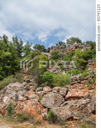 Rocks and trees on mountain slopes of Goynuk canyon in Beydaglari Coastal National Park. Turkey. 93741125