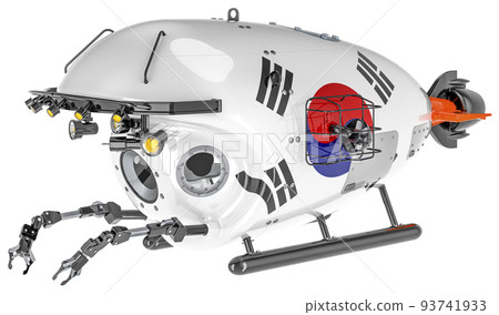 Bathyscaphe with South Korean flag. Marine geology, oceanography in South Korea, 3D rendering Bathyscaphe with South Korean flag. Marine geology, oceanography in South Korea, 3D rendering 93741933
