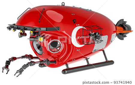 Bathyscaphe with Turkish flag. Marine geology, oceanography in Turkey, 3D rendering 93741940
