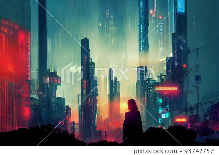 Cyberpunk City, Abstract Illustration, Futuristic City, Dystoptic