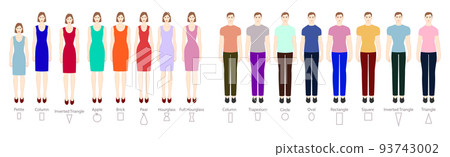 Set of Female Body Shape Types: Triangle, Inverted Triangle, Hourglass,  Rectangle, Round Stock Vector
