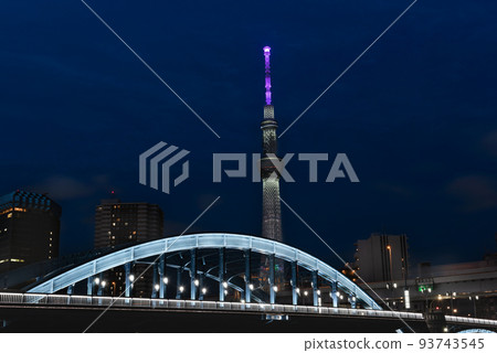 Illuminated Sumida River Komagata Bridge, Sky Tree and city night view Illuminated Sumida River Komagata Bridge, Sky Tree and city night view 93743545