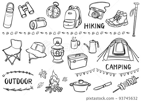 Outdoor illustration set black 1 color hand-painted 93745632