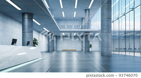 Modern glass wall commercial buildings reception lobby hall Modern glass wall commercial buildings reception lobby hall 93746070