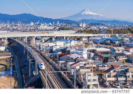 Shinkansen and Tomei Expressway Mt. Fuji seen from the outskirts of Shizuoka City Shinkansen and Tomei Expressway Mt. Fuji seen from the outskirts of Shizuoka City 93747797