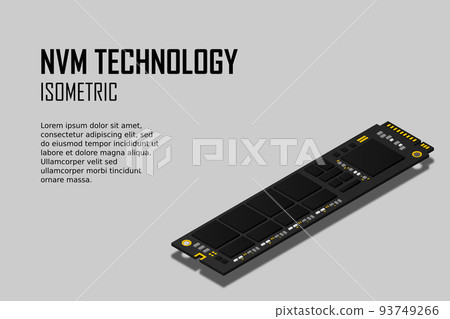 NVME Express M.2 memory realistic 3d isometric illustration, random access memory, personal computer hardware component NVME Express M.2 memory realistic 3d isometric illustration, random access memory, personal computer hardware component 93749266