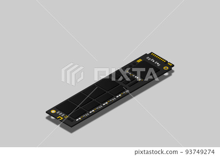 NVME Express M.2 memory realistic 3d isometric illustration, random access memory, personal computer hardware component NVME Express M.2 memory realistic 3d isometric illustration, random access memory, personal computer hardware component 93749274
