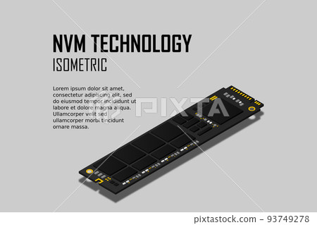 NVME Express M.2 memory realistic 3d isometric illustration, random access memory, personal computer hardware component 93749278