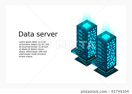 Datacenter isometric vector illustration. Abstract 3d hosting server or data center room background 93749304
