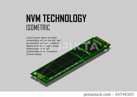 NVME Express M.2 memory realistic 3d isometric illustration, random access memory, personal computer hardware component 93749305
