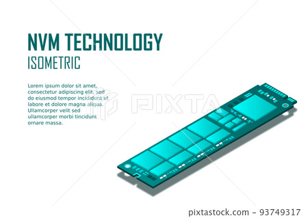 NVME Express M.2 memory realistic 3d isometric illustration, random access memory, personal computer hardware component NVME Express M.2 memory realistic 3d isometric illustration, random access memory, personal computer hardware component 93749317