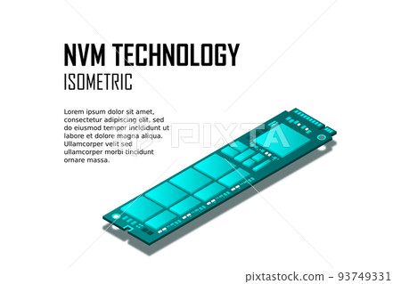 NVME Express M.2 memory realistic 3d isometric illustration, random access memory, personal computer hardware component 93749331