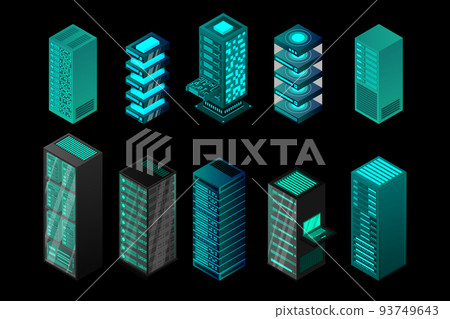 isometric set server equipment isolated background-插圖素材 [93749643 ...