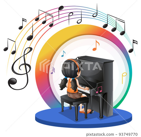 Back of a girl playing piano cartoon Back of a girl playing piano cartoon 93749770