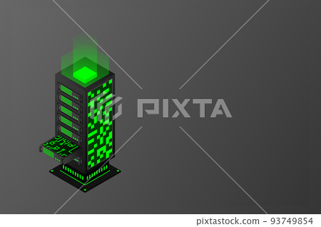 Datacenter isometric vector illustration. Abstract 3d hosting server or data center room background 93749854