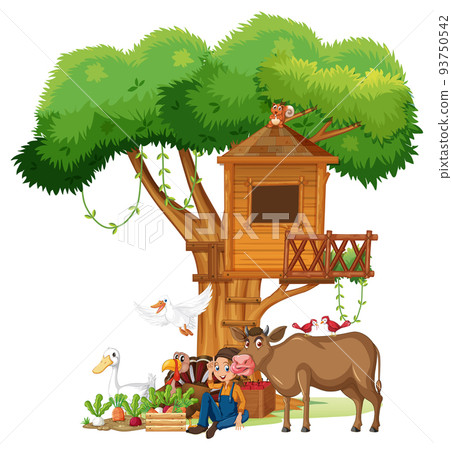 Many farm animals and treehouse Many farm animals and treehouse 93750542