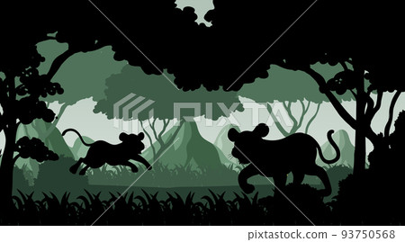 Silhouette shadow of forest scene Silhouette shadow of forest scene 93750568