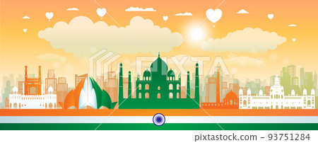 Travel landmark of india skyline in silhouette vector isolated cityscape. Travel landmark of india skyline in silhouette vector isolated cityscape. 93751284