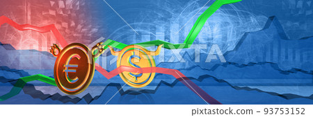 currency exchange rate background. bullish position of dollar to euro. money represented as golden coins. 3D illustration of forex trading currency exchange rate background. bullish position of dollar to euro. money represented as golden coins. 3D illustration of forex trading 93753152
