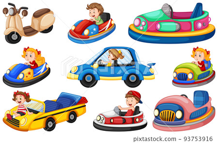 Set of kids riding Go-Kart Set of kids riding Go-Kart 93753916