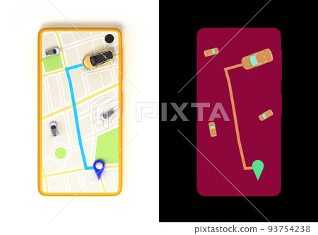 Ordering a taxi cab online internet service transportation concept navigation pin pointer with yellow taxi on phone screen 3d render illustration on white with alpha Ordering a taxi cab online internet service transportation concept navigation pin pointer with yellow taxi on phone screen 3d render illustration on white with alpha 93754238