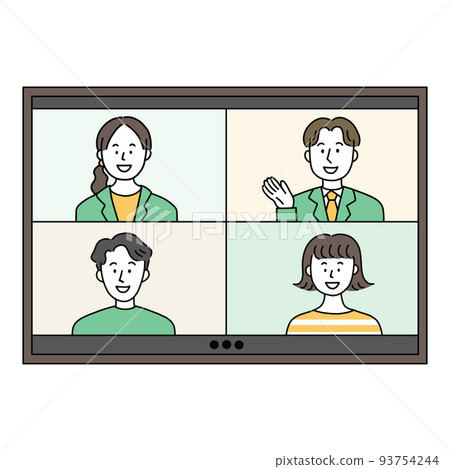 遠程、在線會議、網絡會議、遠程辦公 多個男性和女性 93754244