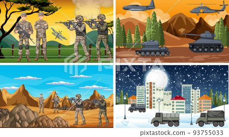 Set of different army war scenes 93755033