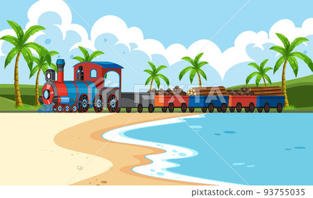 Outdoor scene with a steam locomotive train Outdoor scene with a steam locomotive train 93755035