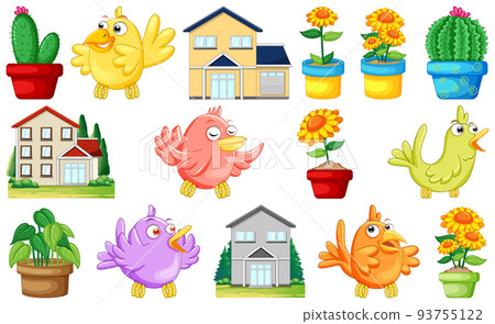 Houses design and colorful birds 93755122