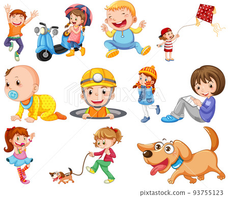 Happy children in different actions Happy children in different actions 93755123