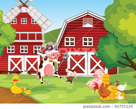 Farm scene with many animals Farm scene with many animals 93755124