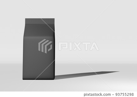 Black standing box bottom pouch bag coffee branding 3D rendering. Merchandise packaging design. Shop sale demonstration. Black standing box bottom pouch bag coffee branding 3D rendering. Merchandise packaging design. Shop sale demonstration. 93755298