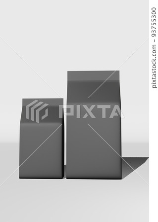 Black standing box bottom pouch bag coffee branding 3D rendering. Merchandise packaging design. Shop sale demonstration. Black standing box bottom pouch bag coffee branding 3D rendering. Merchandise packaging design. Shop sale demonstration. 93755300