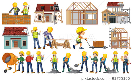 Set of construction site objects and workers Set of construction site objects and workers 93755390