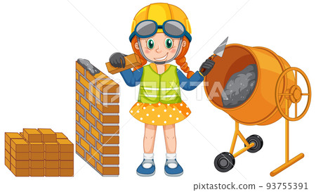 Concrete mixing drum with a girl cartoon character Concrete mixing drum with a girl cartoon character 93755391