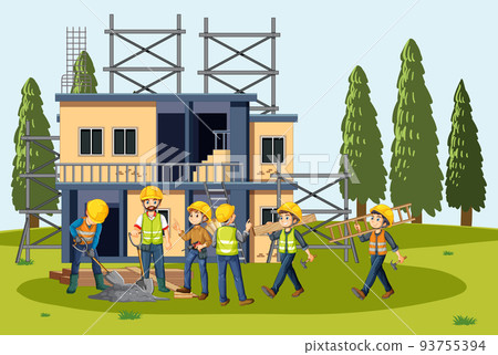 Building construction site with workers 93755394