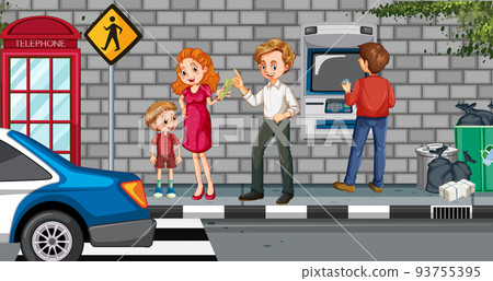 ATM machine street scene with people ATM machine street scene with people 93755395