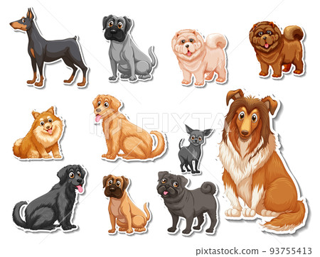 Sticker set of different dogs cartoon Sticker set of different dogs cartoon 93755413